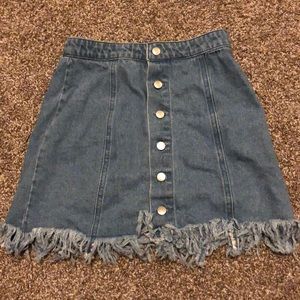 Frayed Edge Denim Button-Down Skirt